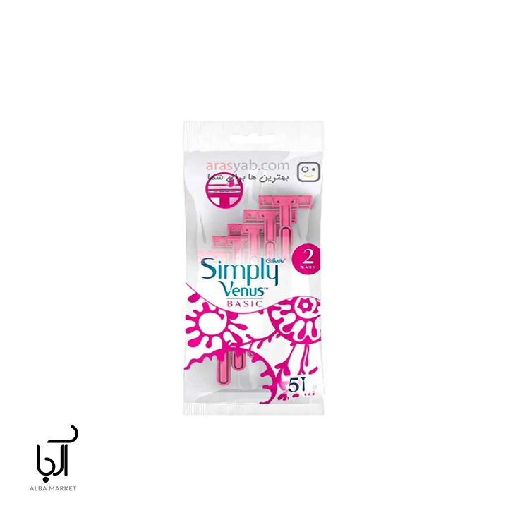 تیغ اصلاح دو لبه ونوس صورتی ژیلت مخصوص بانوان بسته 5 عددی