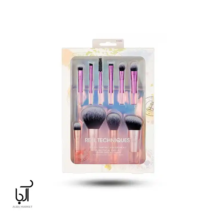 ست براش آرایشی مسافرتی ریل تکنیک ۱۰ تکه شامل انواع براش برای میکاپ صورت و چشم