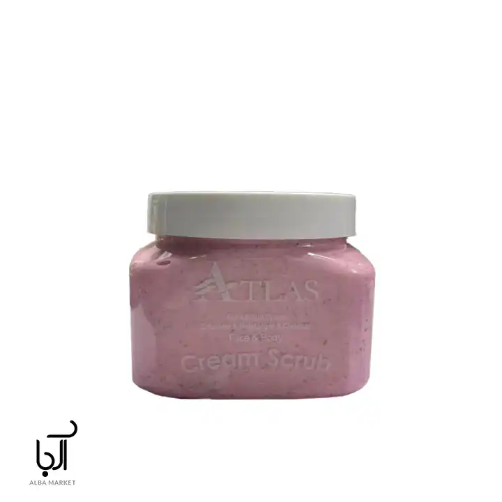 اسکراب کرمی توت فرنگی اطلس با بافت نرم و لایه‌برداری ملایم برای شادابی و لطافت پوست