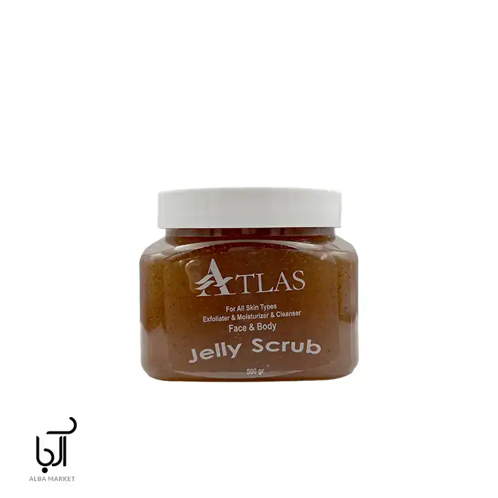 اسکراب شنی ژله‌ای بدن و صورت اطلس برای لایه‌برداری ملایم، پاکسازی پوست و نرم‌کنندگی